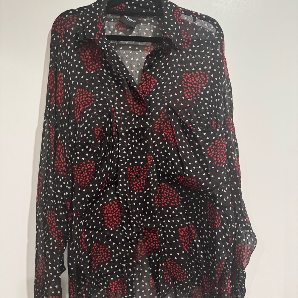 The Kooples Black and Red Heart Print Blouse